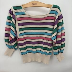 Vintage Albee Silk/cotton Blend‎ Puff Sleeve Striped Sweater Size Large